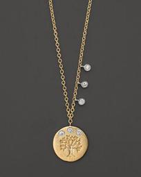 Diamond and 14K Yellow Gold Tree of Life Necklace, 16"