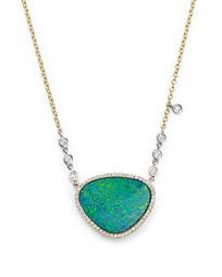 14K Yellow Gold and Opal Necklace with Diamond by the Yard Bezel Accents, 16"