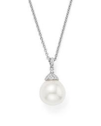 18K White Gold Cultured South Sea Pearl & Diamond Capped Pendant Necklace, 20"