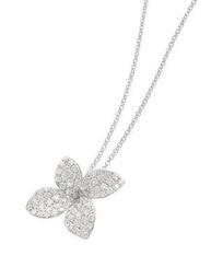 18K White Gold Secret Garden Four Petal Pavé Diamond Pendant Necklace, 20"