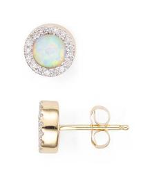 Opal & Diamond Disc Stud Earrings
