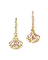18K Yellow Gold Lotus Drop Earrings with Royal Blue Moonstone and Diamonds