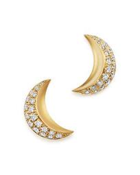 18K Yellow Gold Cresent Moon Earrings with Pavé Diamonds - 100% Exclusive