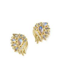 18K Yellow Gold Diamond and Royal Blue Moonstone Wing Earrings
