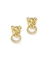 18K Yellow Gold Lion Cub Pavé Diamond Earrings