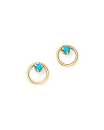 14K Yellow Gold Turquoise Circle Stud Earrings