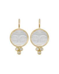 Temple St. Clair 18K Yellow Gold Moonface Earrings with Rock Crystal and Diamond Granulation