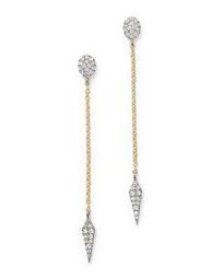 14K Yellow and White Gold Arrow Drop Earrings with Diamonds