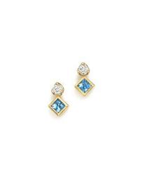 14K Yellow Gold Icon Stud Earrings with Diamond and Aquamarine  - 100% Exclusive