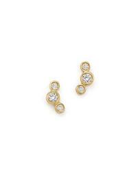 14K Yellow Gold Small Triple Graduated Diamond Curved Bezel Stud Earrings
