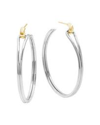 14K Yellow Gold & Sterling Silver Large Lug Hoop Earrings