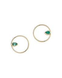 14K Yellow Gold Circle & Gemfields Pear-Cut Emerald Earrings