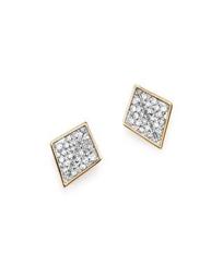 14K Yellow Gold Pavé Diamond Folded Square Stud Earrings