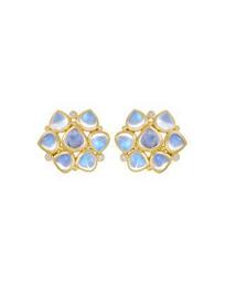 18K Yellow Gold Small Cluster Earrings with Royal Blue Moonstone and Diamonds