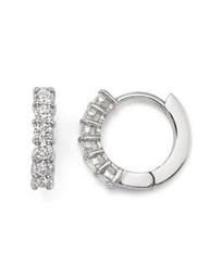 18K White Gold Small Hoop Earrings with Diamonds