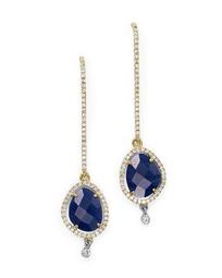 14K Yellow and White Gold Blue Sapphire Dangle Earrings with Diamonds