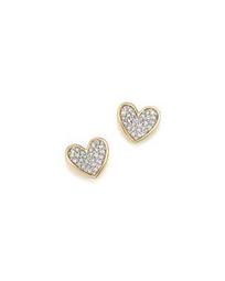 14K Yellow Gold Tiny Pavé Diamond Folded Heart Stud Earrings