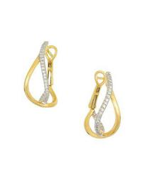18K Yellow Gold Small Diamond Crossover Hoop Earrings
