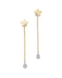 14K White and Yellow Gold Diamond Star Drop Earrings