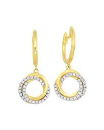 18K Yellow Gold Flat Triple Halo Diamond Earrings