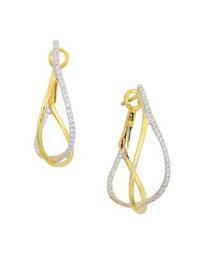 18K Yellow Gold Crossover Diamond Hoop Earrings