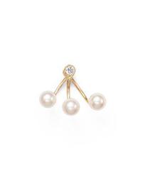 14K Yellow Gold and Diamond Stud Earring with Cultured Freshwater Pearl Ear Jacket