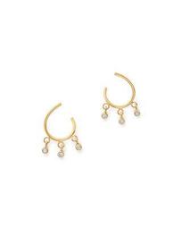 14K Yellow Gold Open Hoop Earrings with Diamonds