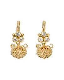 18K Yellow Gold Mini Pod Drop Earrings with Diamonds