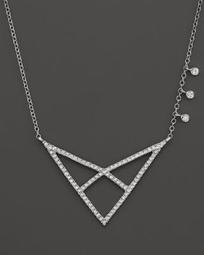 14K White Gold Open Triangle Necklace with Diamonds, 16"