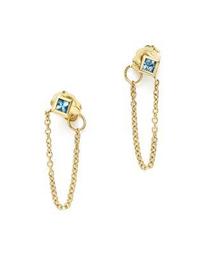 14K Yellow Gold Draped Chain Stud Earrings with Aquamarine- 100% Exclusive