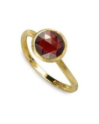 18K Yellow Gold Engraved Jaipur Stackable Ring with Garnet