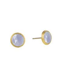 18K Yellow Gold Engraved Jaipur Stud Earrings with Chalcedony