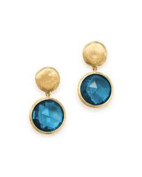 18K Yellow Gold Jaipur London Blue Topaz Double Drop Earrings