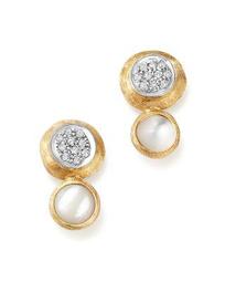 18K White and Yellow Gold Jaipur Climber Stud Earrings with Mother-Of-Pearl and Diamonds