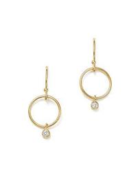 14K Yellow Gold Circle & Diamond Bezel Drop Earrings