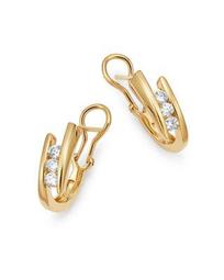 Diamond Three Stone Huggie Earrings in 14K Yellow Gold, 0.50 ct. t.w. - 100% Exclusive