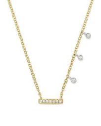 14K White & Yellow Gold Diamond Bar & Bezel Charm Necklace, 16"