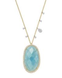 14K White & Yellow Gold Milky Aquamarine & Diamond Pendant Necklace, 16"