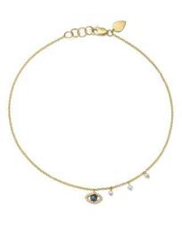 14K White & Yellow Gold Sapphire, Diamond & Cultured Freshwater Pearl Evil Eye Ankle Bracelet