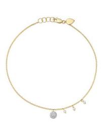 14K White & Yellow Gold Diamond Disc & Cultured Freshwater Pearl Charm Ankle Bracelet
