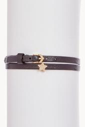 14K Yellow Gold Diamond Star Black Leather Wrap Bracelet - 0.06 ctw
