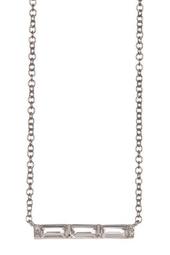 14K White Gold White Topaz & Diamond Accent Bar Pendant Necklace