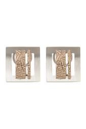Sterling Silver & Yellow Gold Plated Etched Geo Square Earrings