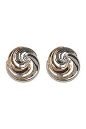 Sterling Silver & Rose Gold Plated Bezel Set White Sapphire Round Swirl Earrings