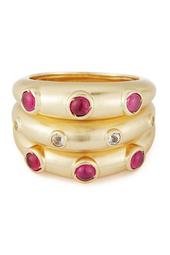 Gold Plated Gemstone Accent Phoenix Ring - Set of 3