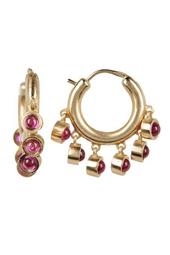 Yellow Gold Plated Created Ruby Accent Ansley Hoop Earrings