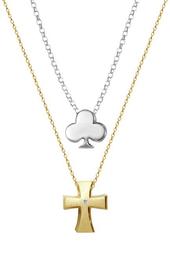 Little Faith 14K Yellow Gold Diamond Cross & Sterling Silver Club 2-Piece Necklace Set - 0.01 ctw