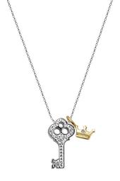 Little Luck 14K White Gold Diamond Accent Key & 14K Yellow Gold Diamond Detail Crown Pendant Necklace - 0.07 ctw