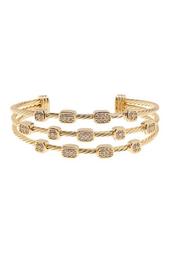18K Yellow Gold Vermeil Pave CZ Twisted Multi-Row Cable Cuff Bracelet