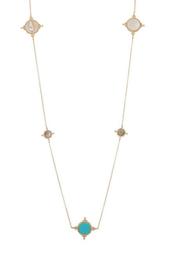 14K Yellow Gold Plated Sterling Silver Mixed Stone & CZ Accent Alternating Crown Station Necklace